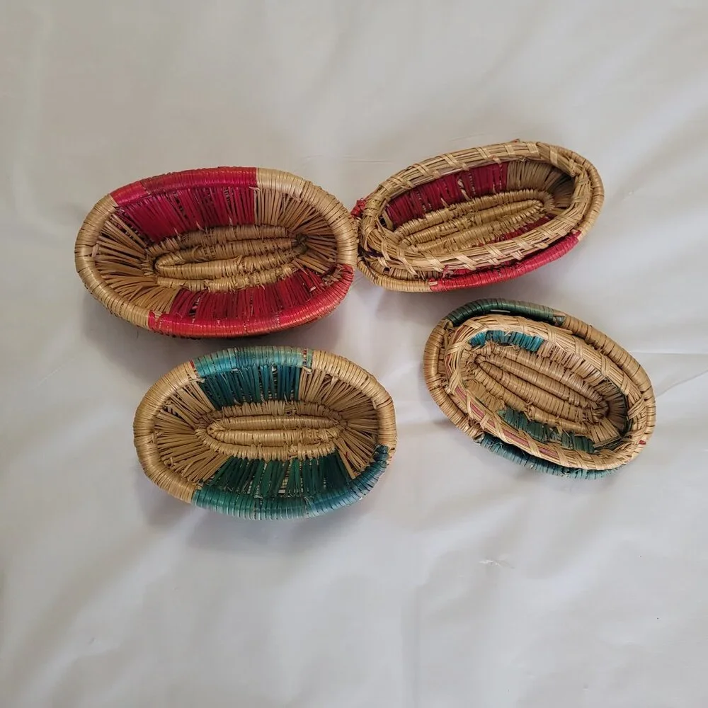 Woven Trinket Jewlery Baskets 2 Small Vintage Handmade